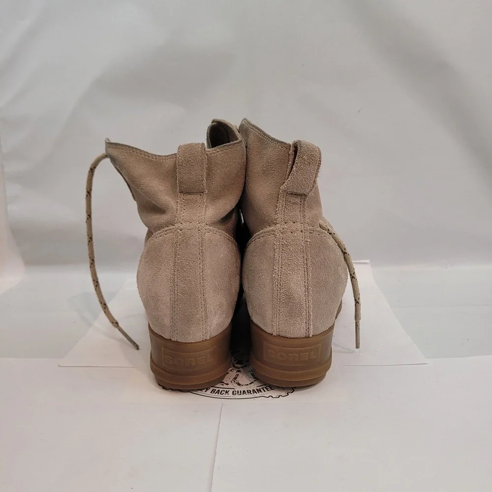 Sorel Evie Sport Lace Leather Boots Womens 9.5 Grey Suede Wedge NL3322-271